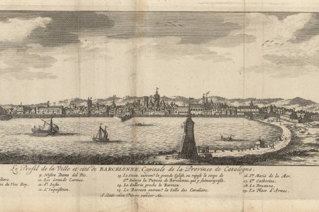 Grabado de Barcelona (1707). Fuente Cartoteca de Catalunya