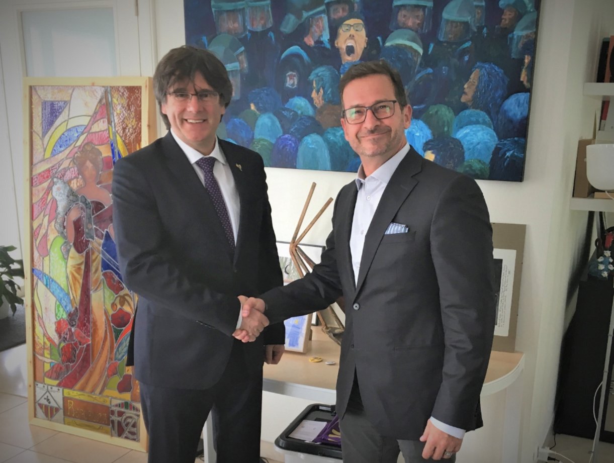 Yves-F. Blanchet, líder del Bloc Quebequès, visita Carles Puigdemont