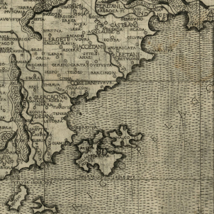Test 63. El nom primigeni de les ciutats dels Països Catalans. Fragment del mapa Evropa Antica (1482). Font Cartoteca de Catalunya Test 63. El nom primigeni de les ciutats dels Països Catalans. Fragment del mapa Evropa Antica (1482). Font Cartoteca de Catalunya