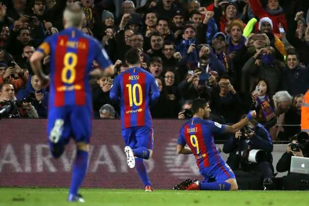 Suarez Messi Iniesta Barça Espanyol EFE