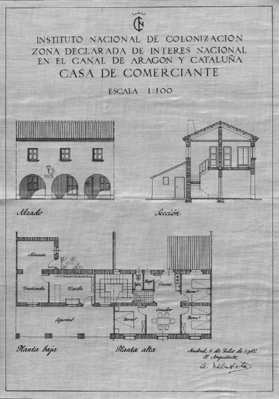 Plano de la tienda del poblado de colonización. Font Ministerio de Agricultura, Pesca y Alimentación
