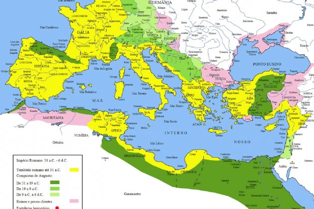 Mapa de la República de Roma en temps d'Octavi August. Font Wikimedia Commons
