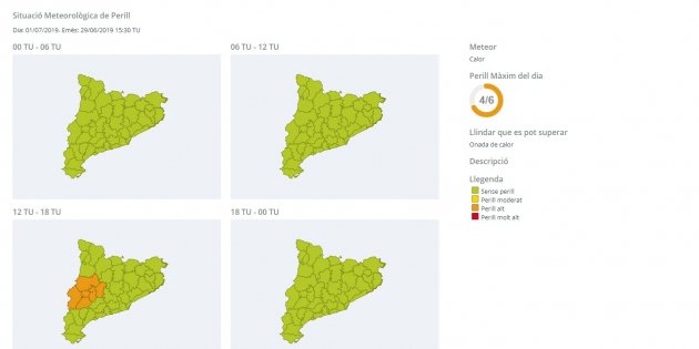 peligro ola|oleada calor 1 julio meteocat