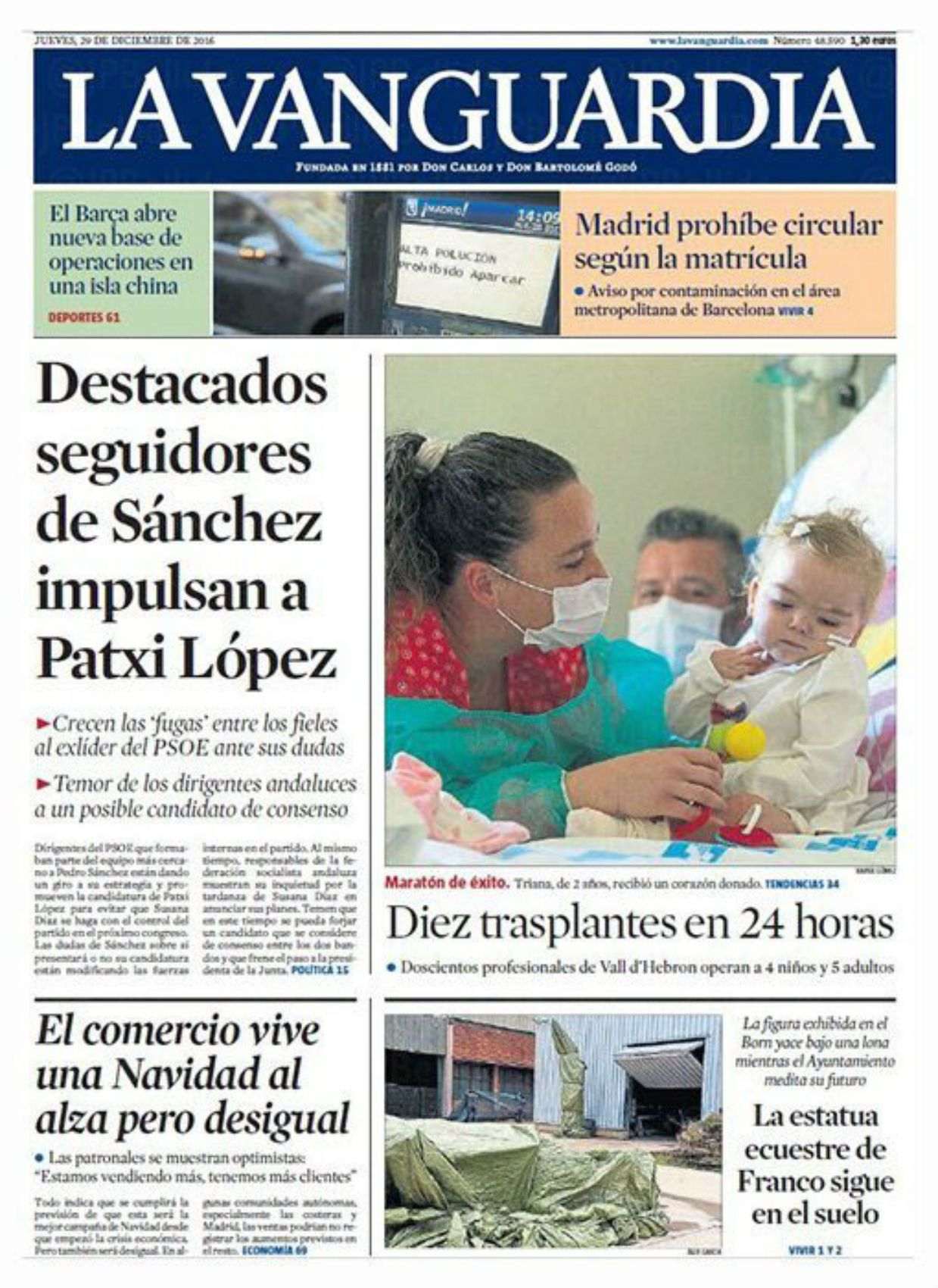 Las portadas de 'La Vanguardia' y 'El Periódico' ignoran el paso de Coma por la Audiencia