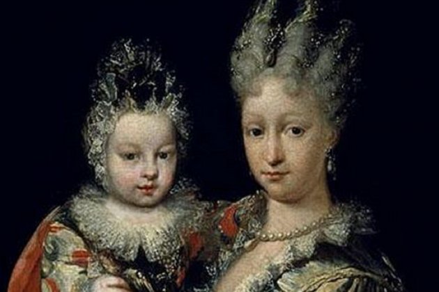 Isabel Farnese y el futuro Carlos III (1716), obra de Miguel Jacinto Melendez, que se expone a la Casa de Viana (Córdova). Fuente Wikimedia Commons