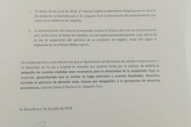 Carta ciudadanos suspensión horno