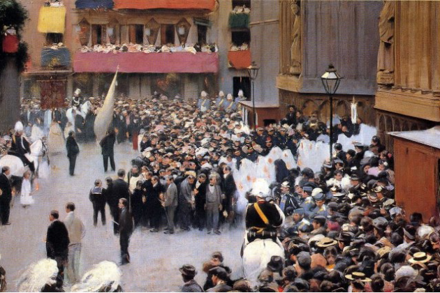 Inicio de la procesión del Corpus de 1896 obra de Ramon Casas, que se expone al MNAC. Fuente Wikimedia Commons (1)