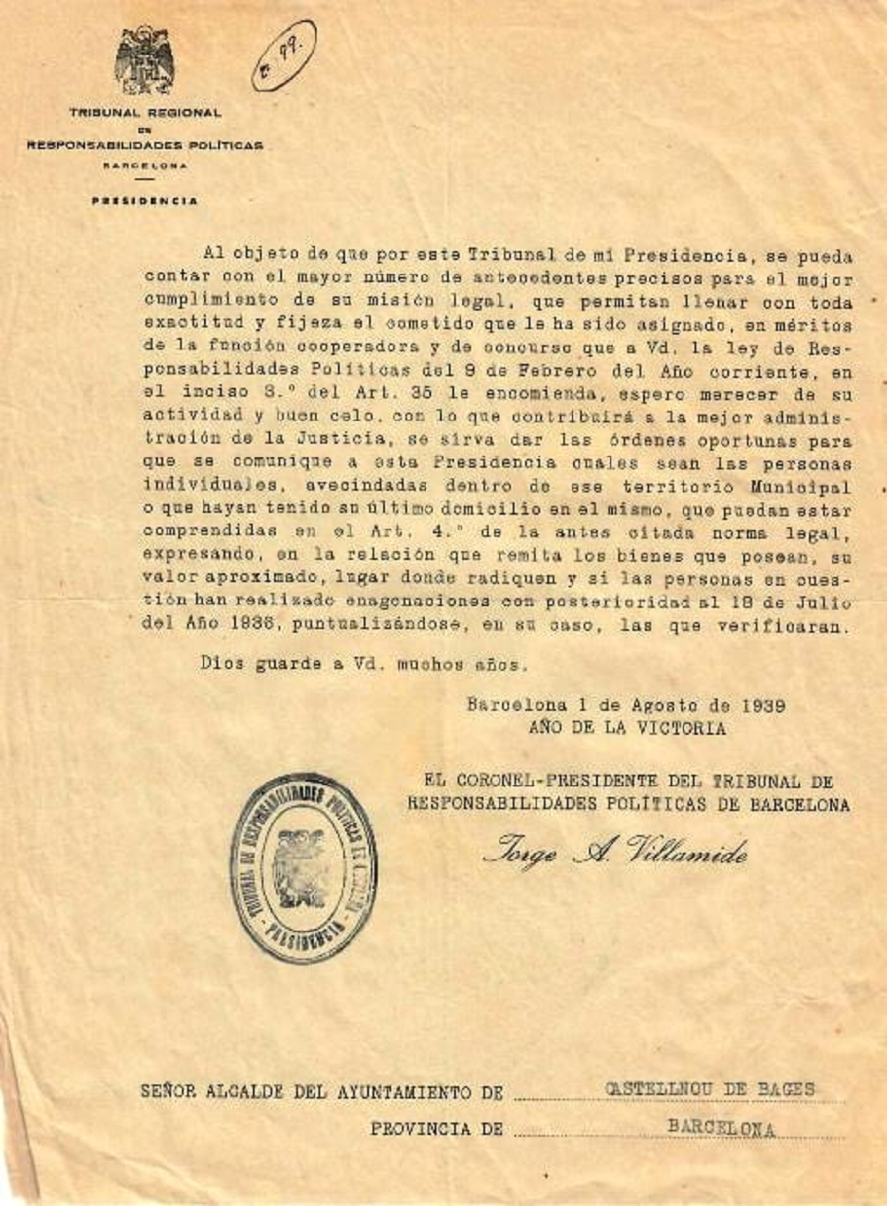 El Tribunal de Responsabilidades Políticas inicia els processos de confiscacions