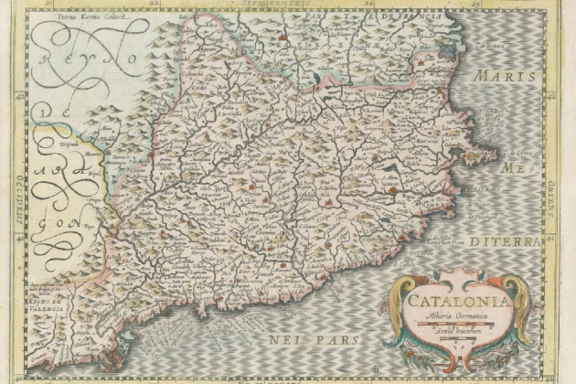 Mapa de Catalunya (1630), obra de Pieter van der Keere. Font Cartoteca de Catalunya