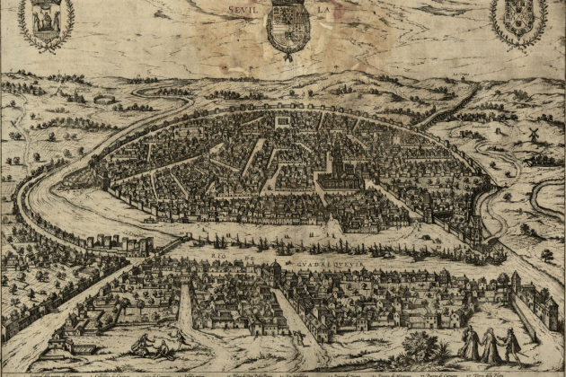 Grabado de Sevilla (1575) obra de Braun y Hohenberg. Fuente Cartoteca de Catalunya