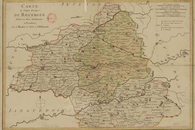 Mapa de la provincia de Roergue (principios del siglo XVIII). Fuente Bibliothèque Nationale de France