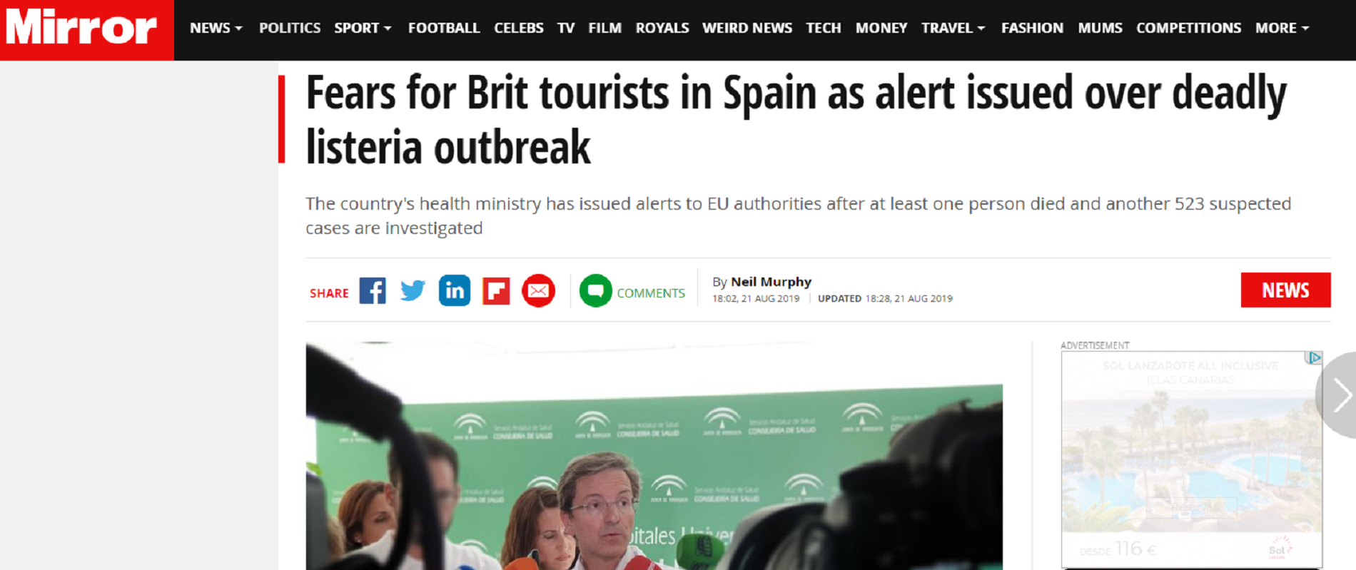 Mitjans anglosaxons alerten els turistes de la carn entatxonada a Espanya