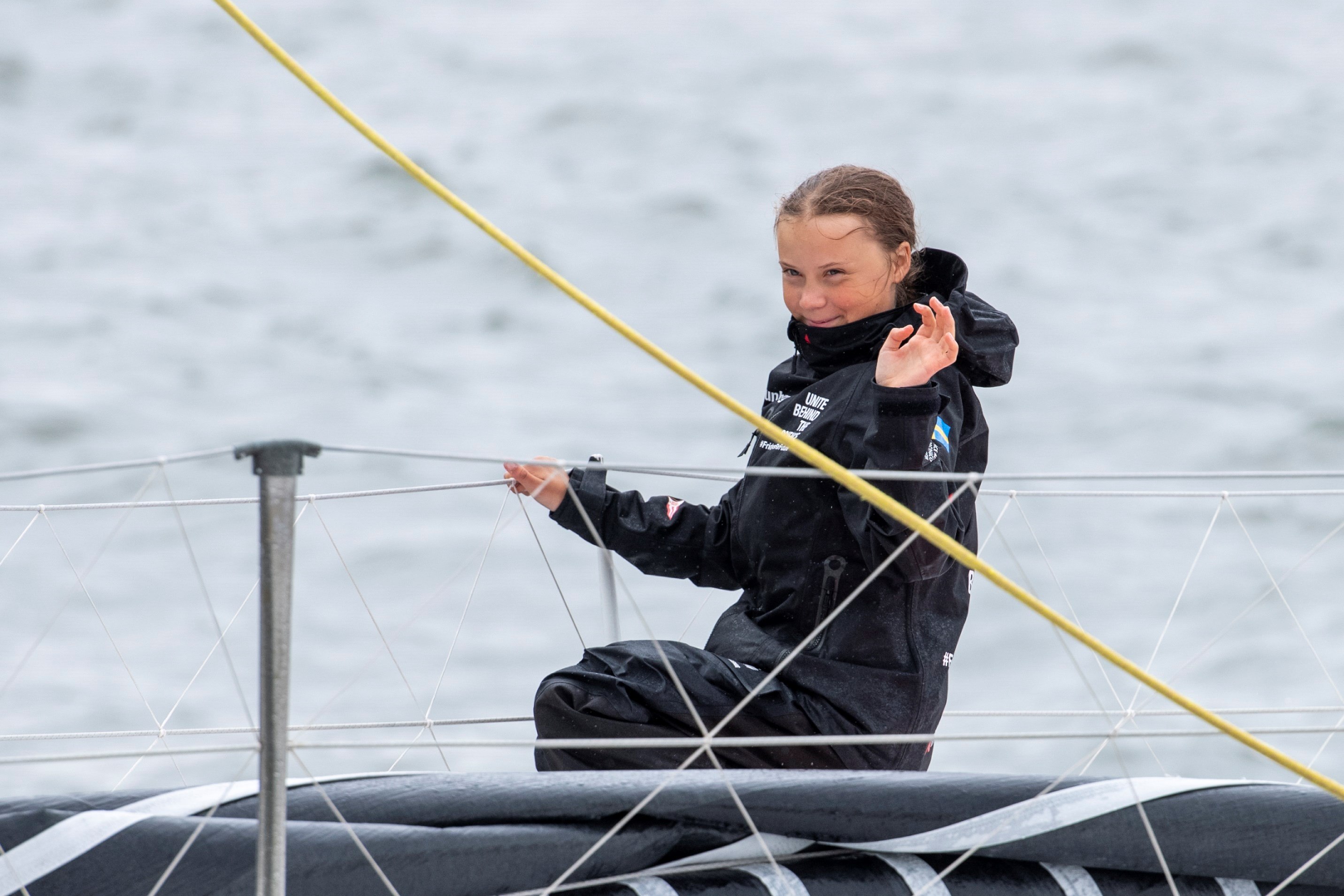 Greta Thunberg llega a Nueva York escoltada por una flota de las Naciones Unidas