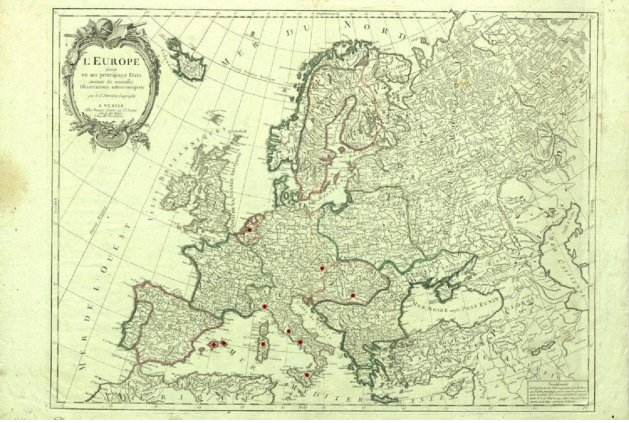 Mapa de las destinaciones|destinos del exilio catalán de 1714. Font Universiat de Barcelona