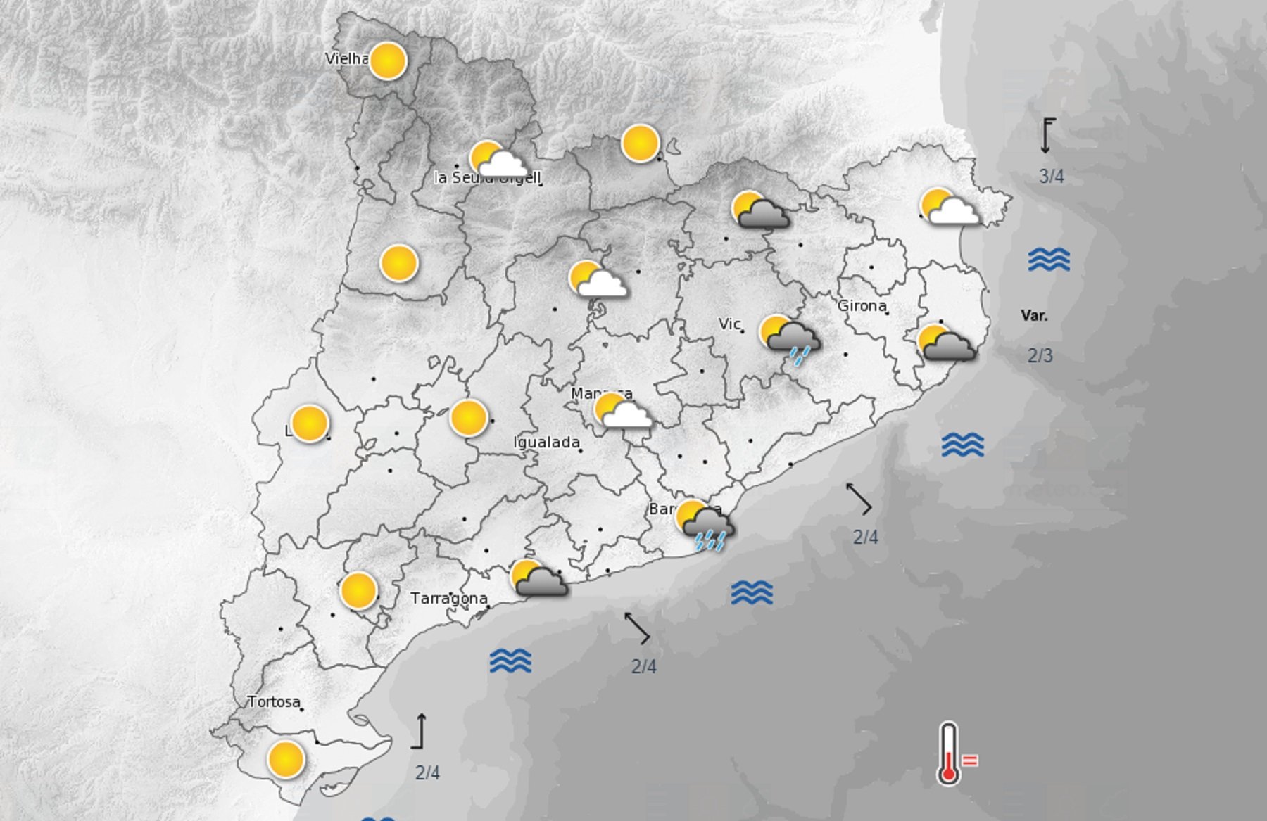 Previsión de chubascos dispersos en Catalunya