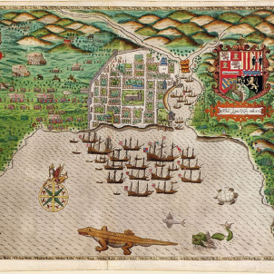 Localitzen les restes de Cristòfol Colom. Gravat de Santo Domingo (1589), obra de Giovanni Batista Bozio. Font Wikimedia Commons