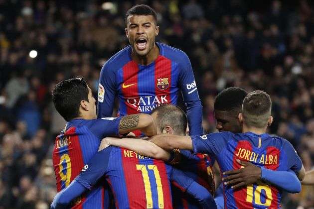Barça Suárez Rafinha Jordi Alba Neymar Umtiti Iniesta EFE