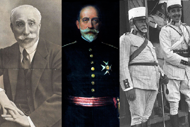 Antonio Maura (presidente del gobierno), Arsenio Linares (ministro de guerra), José Marina (general español en el Rif), y Alfonso XIII. Fuente Wikimedia Commons