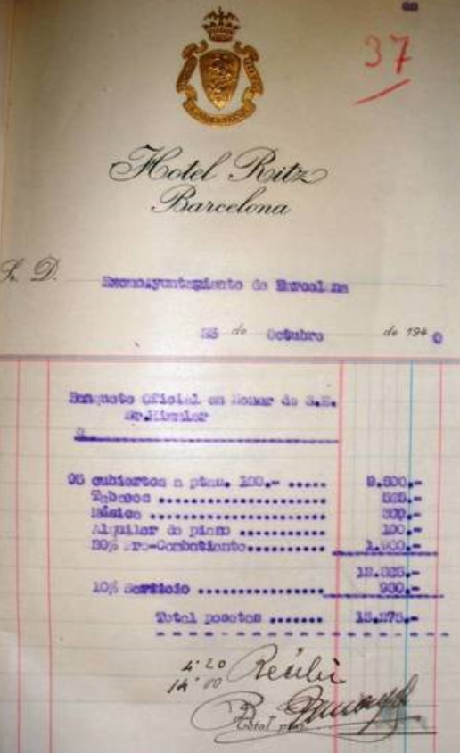 Menú recepció Himmler a Barcelona. Font Arxiu Municipal Contemporani de Barcelona (AMCB) (1)