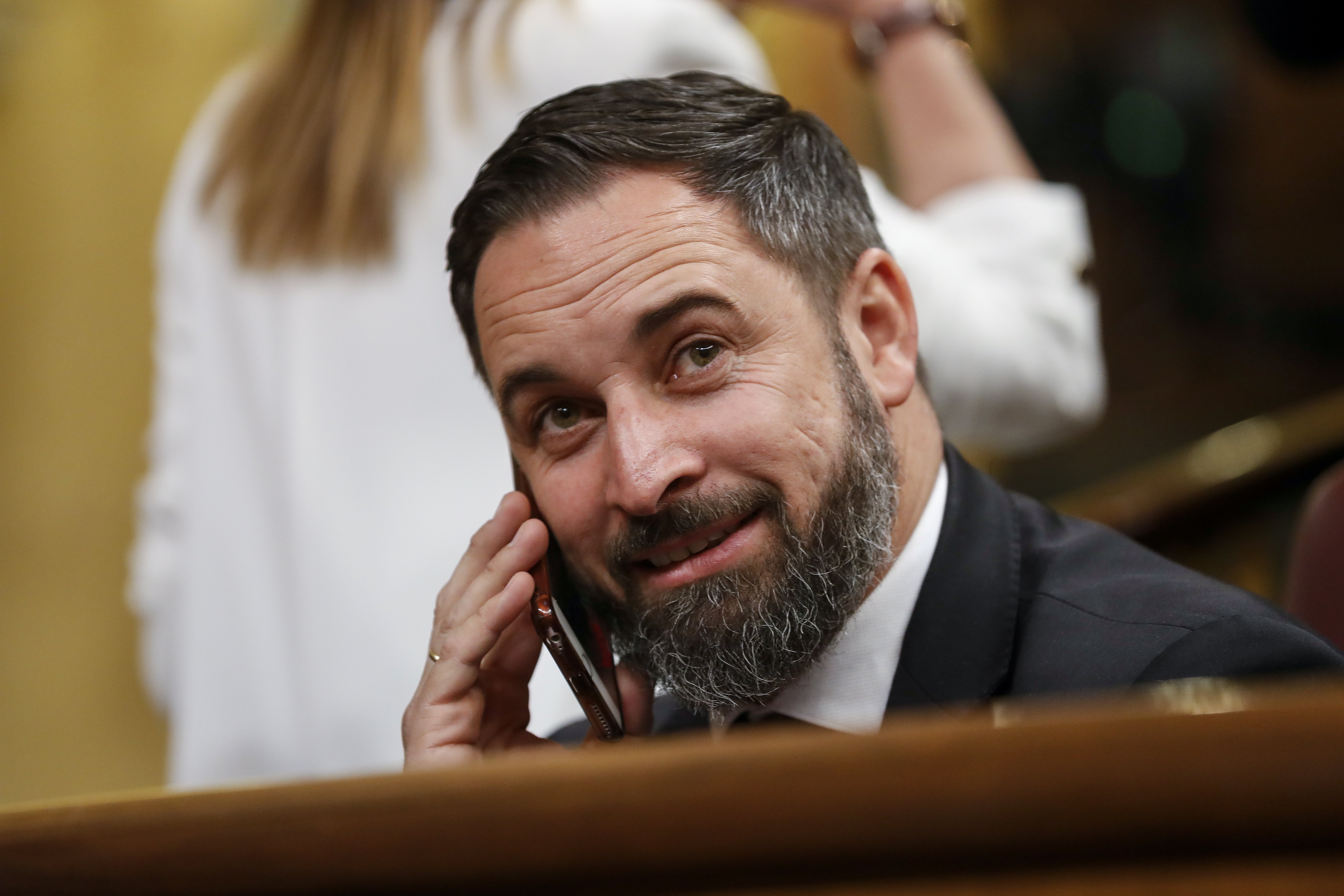 Santiago Abascal, invitado de lujo en el palco de los futbolistas del Bernabéu