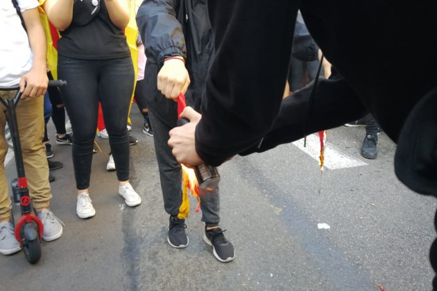 Manifestación estudiantes queman bandera española Anna Solé