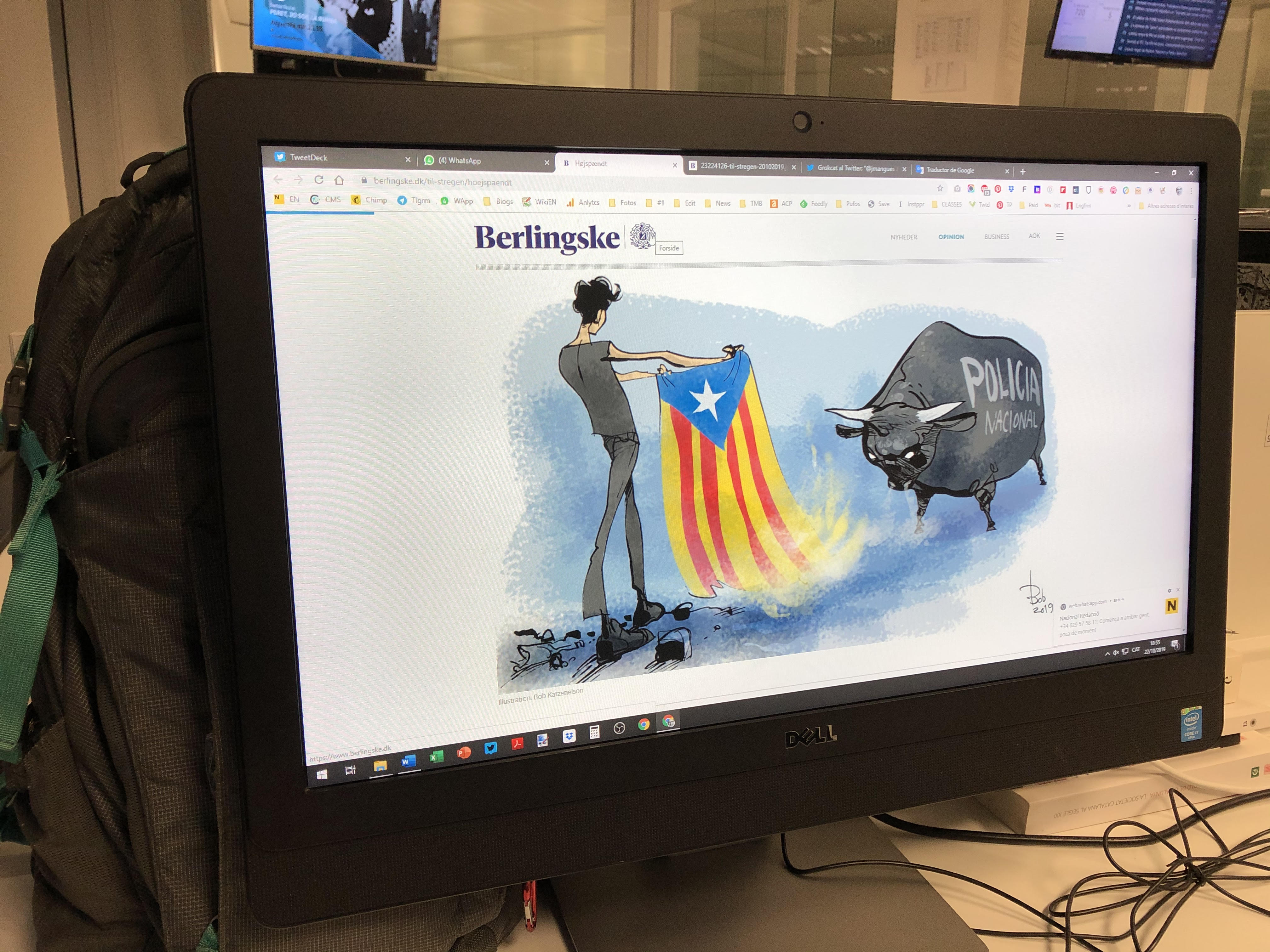 Catalunya contra el toro de la policia, editorial gràfic del diari conservador danès