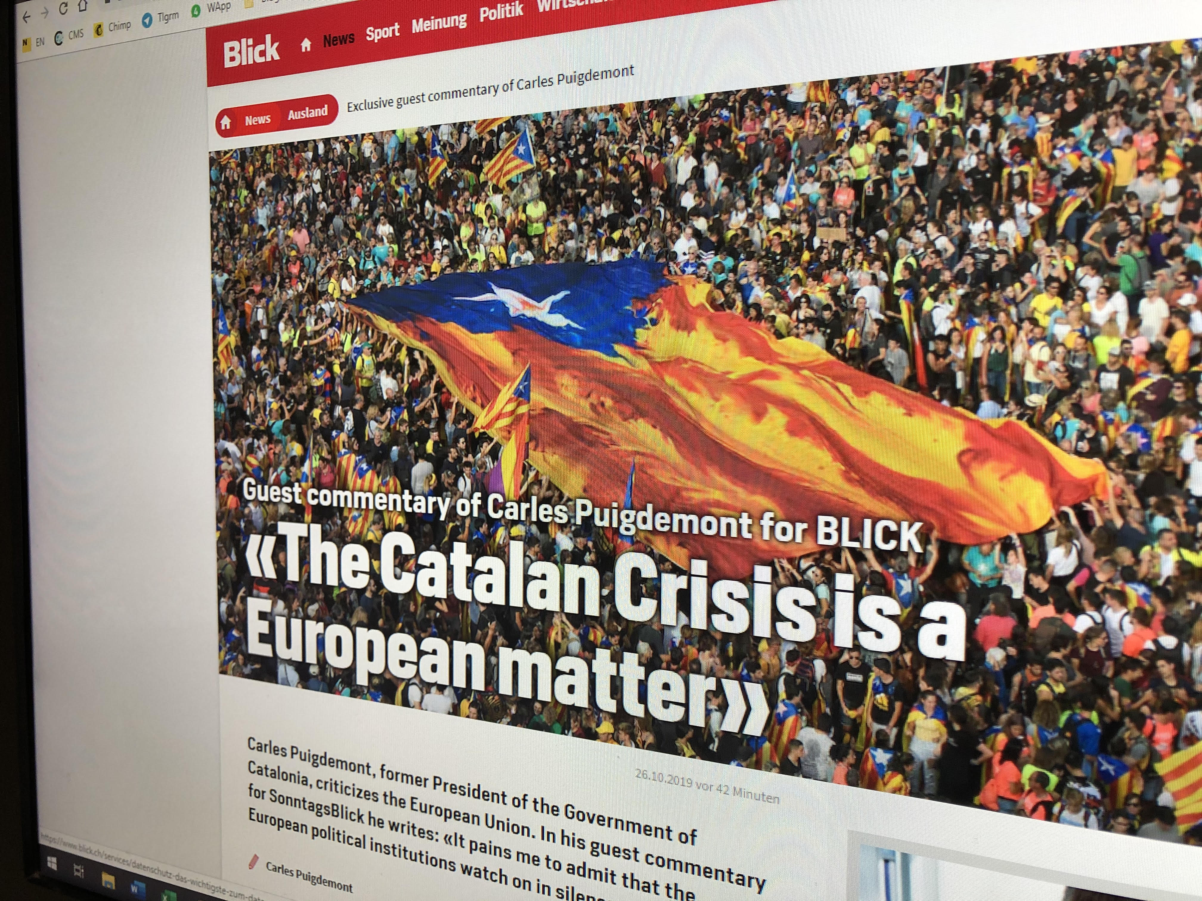 Catalunya es un problema europeo, insiste Puigdemont en el diario suizo 'Blick'