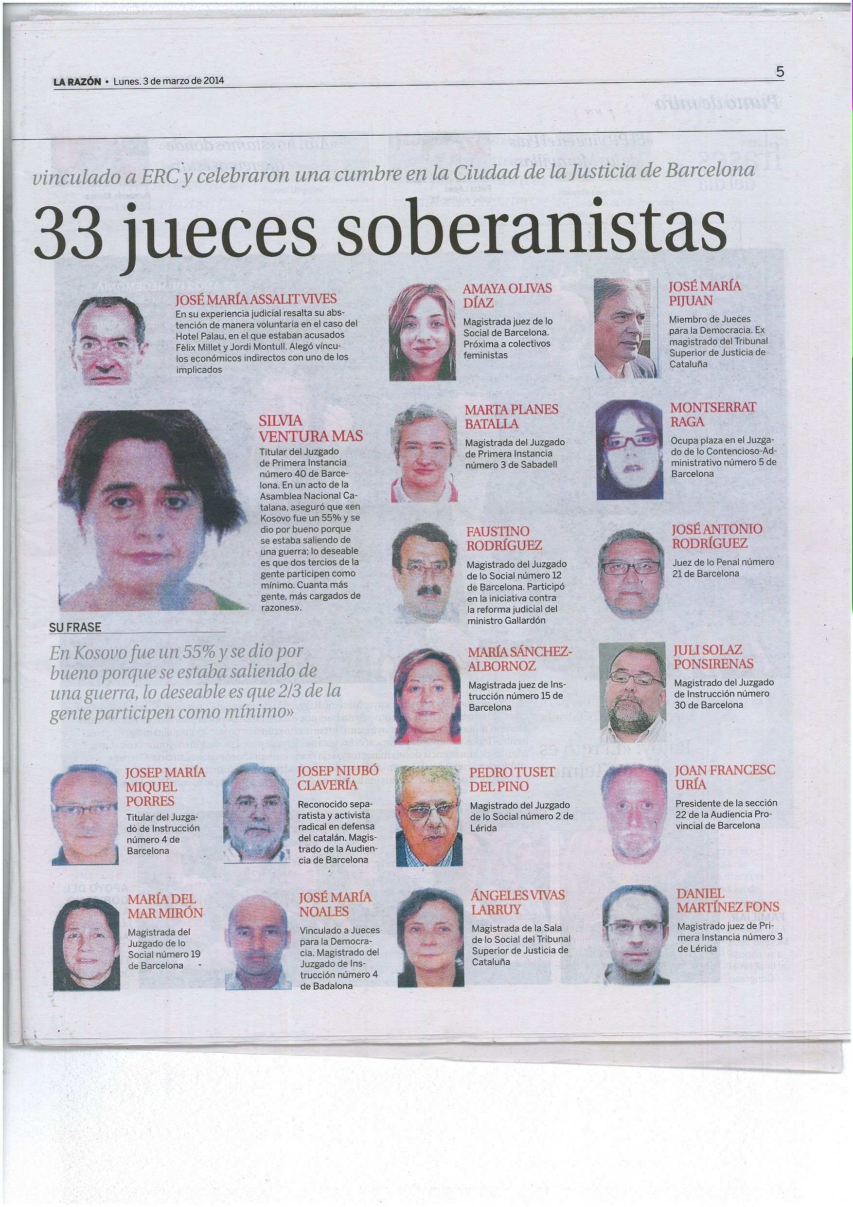 Arxivat el cas contra 'La Razón' per publicar la foto de 33 jutges proconsulta