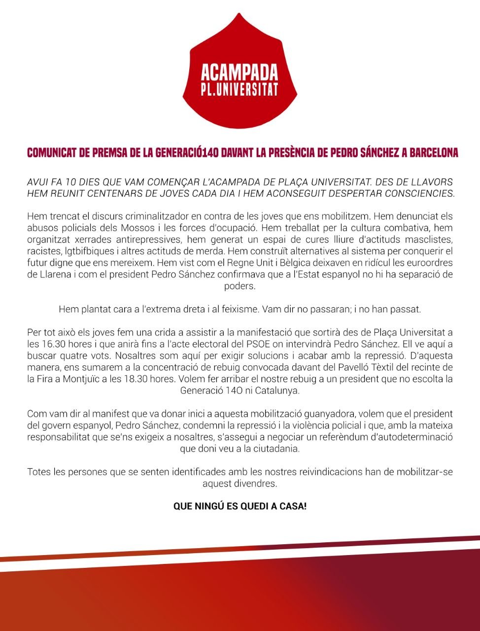 comunicat plaça universitat