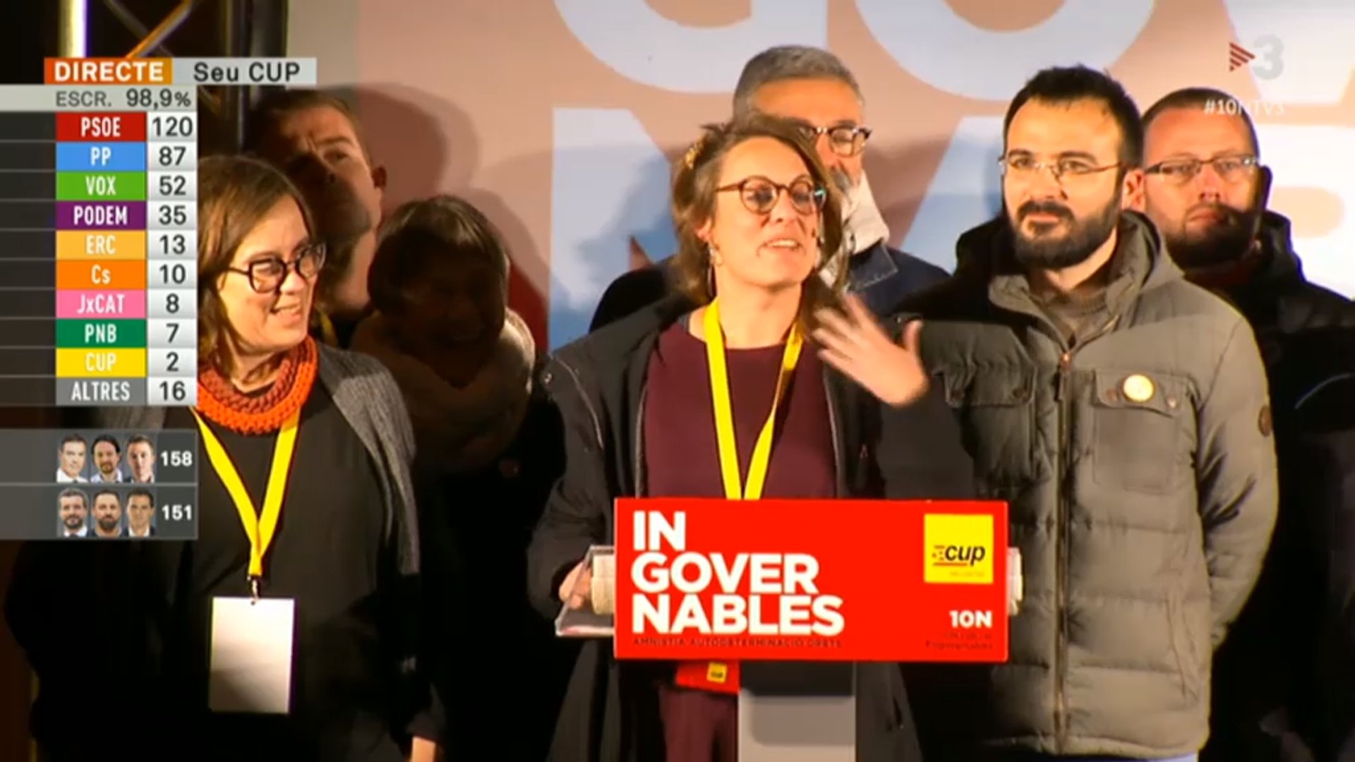 Mireia Vehí celebra els dos escons de la CUP: "Una esmena al règim"