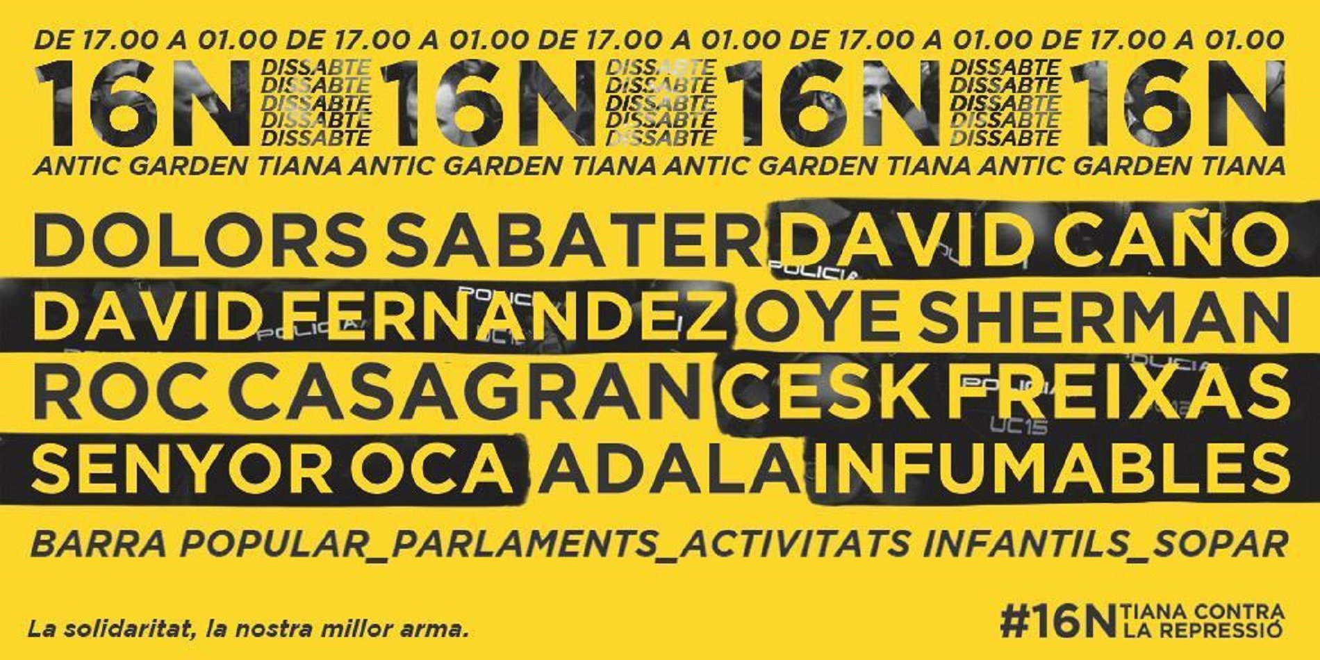 David Fernàndez, Dolors Sabater y Cesk Freixas juntos en Tiana en un acto anti-represivo y solidario