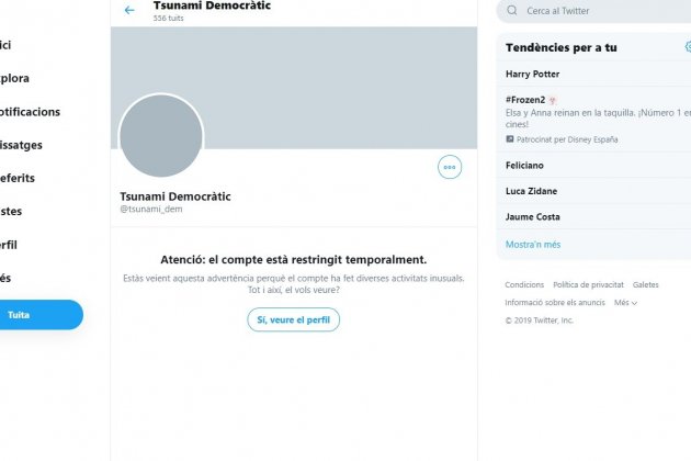 Tsunami Democrático restringido cuenta