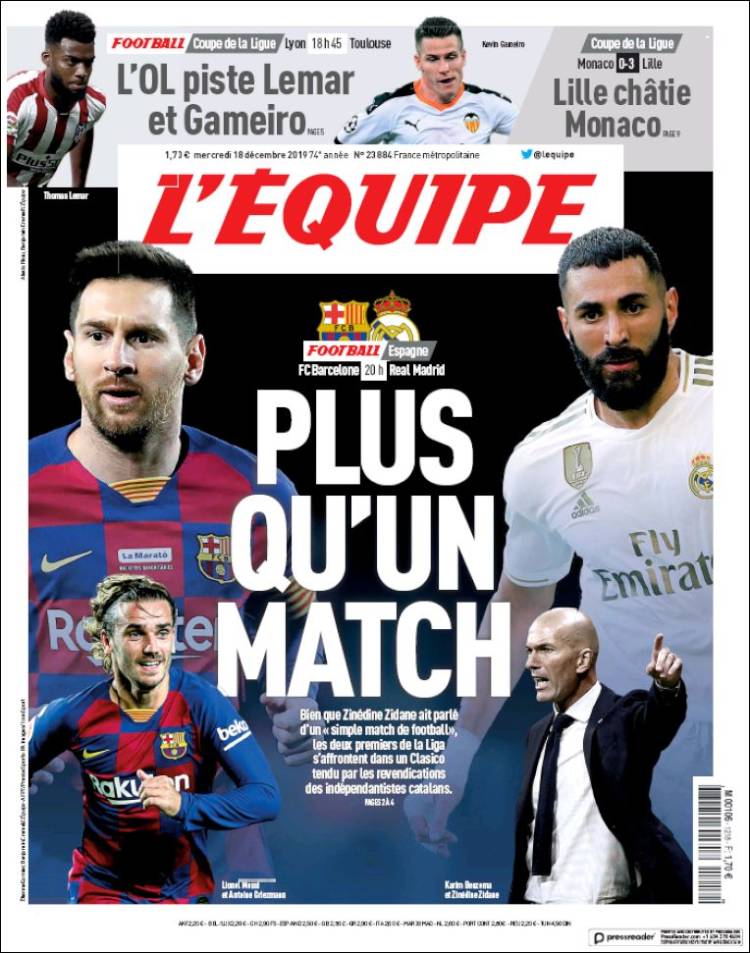 L'Équipe Portada 18 12 2019 L'Équipe Portada 18 12 2019