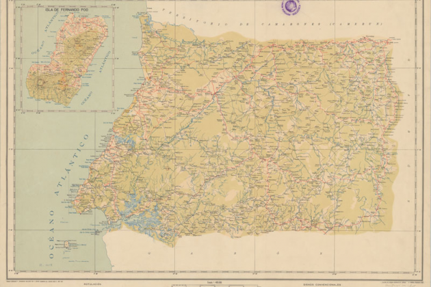 Mapa de la Guinea espanyola (1955). Font Instituto Geogràfico Nacional