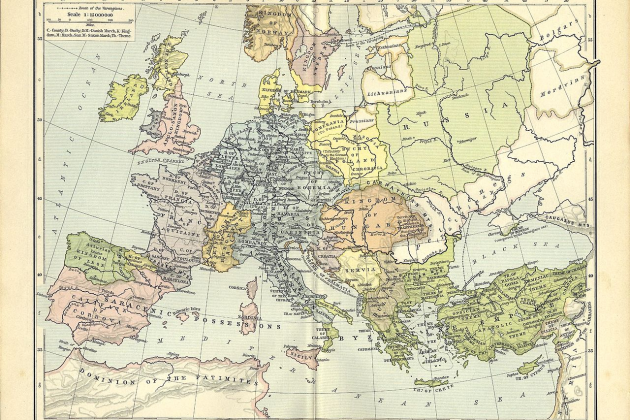 Mapa de Europa en torno al año 1000. Fuente Wikimedia Commons