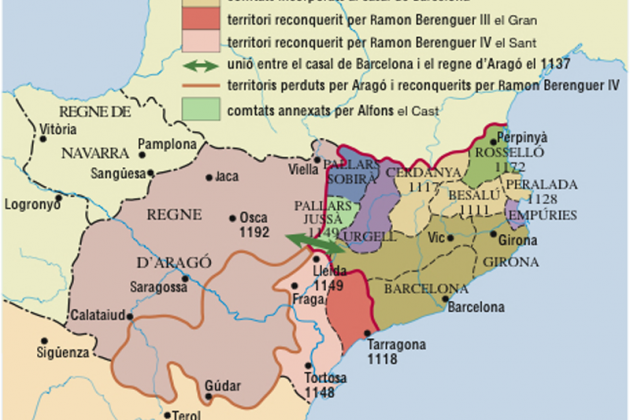 Mapa de la unión dinástica catalano aragonesa. Font Enciclopedia