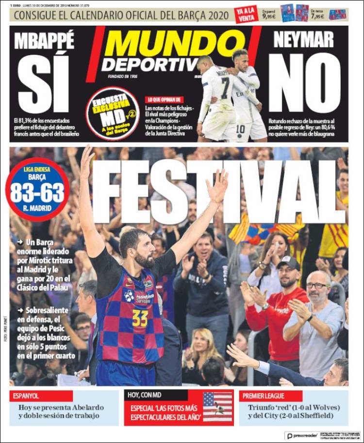 Portada Mundo Deportivo Barca Madrid Palau