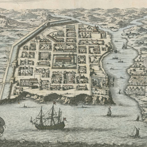 Test 87. Viatgers catalans que han fet història. Gravat de Santo Domingo (segle XVII). Font Cartoteca de Catalunya Test 87. Viatgers catalans que han fet història. Gravat de Santo Domingo (segle XVII). Font Cartoteca de Catalunya