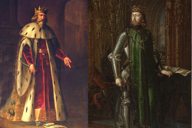 Pedro III de Barcelona e IV de Aragón y Juan I de Castilla y de León padre y marido de Elionor de Aragón. Font Viquipedia