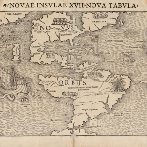 Els catalans de Colom funden la primera ciutat europea d'Amèrica. Mapa del continent americà (1542). Font Cartoteca de Catalunya
