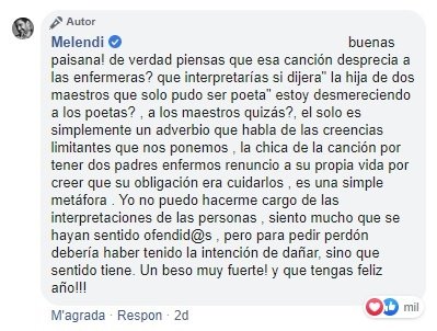 melendi respuesta enfermeras facebook