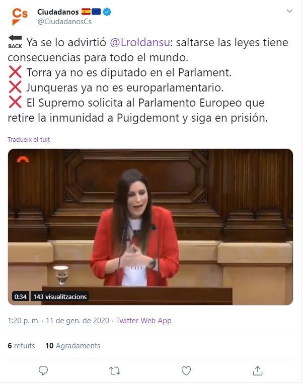 captura tweet puigdemont Ciudadanos