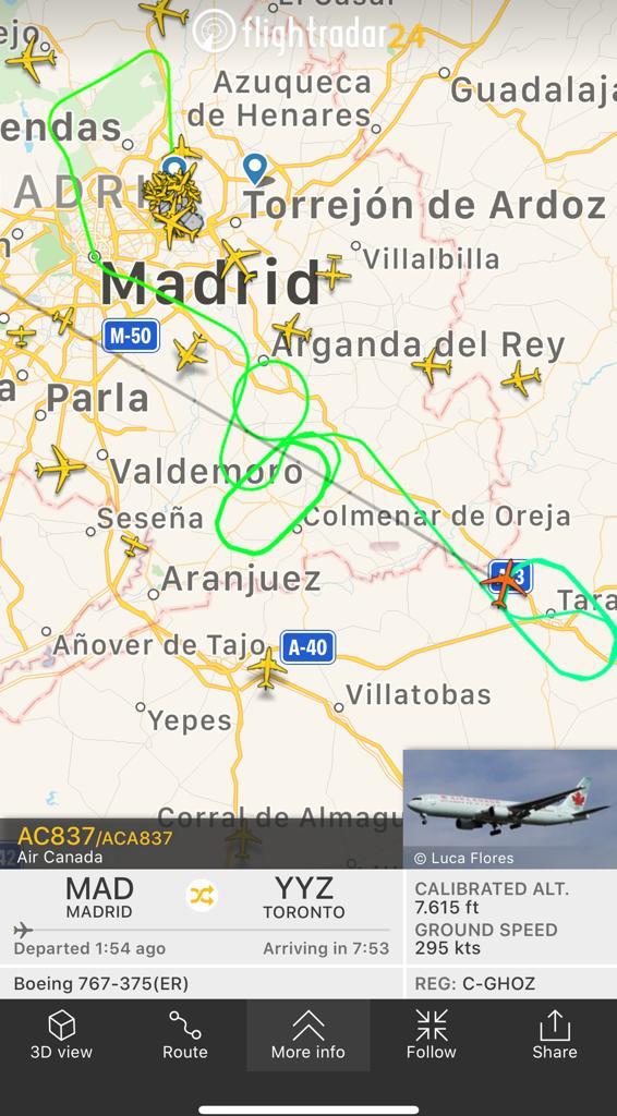 trajectoria avio aircanada madrid