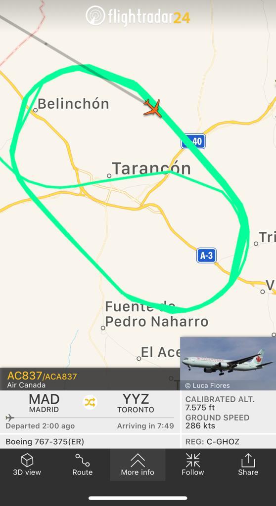 trajectoria avio aircanada
