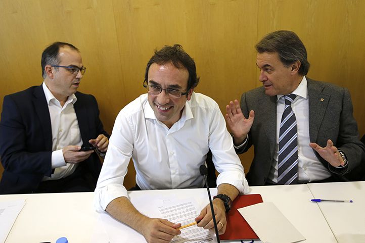 Jordi Turull, Josep Rull i Artur Mas a la reunió d'avui a la seu de CDC a Barcelona