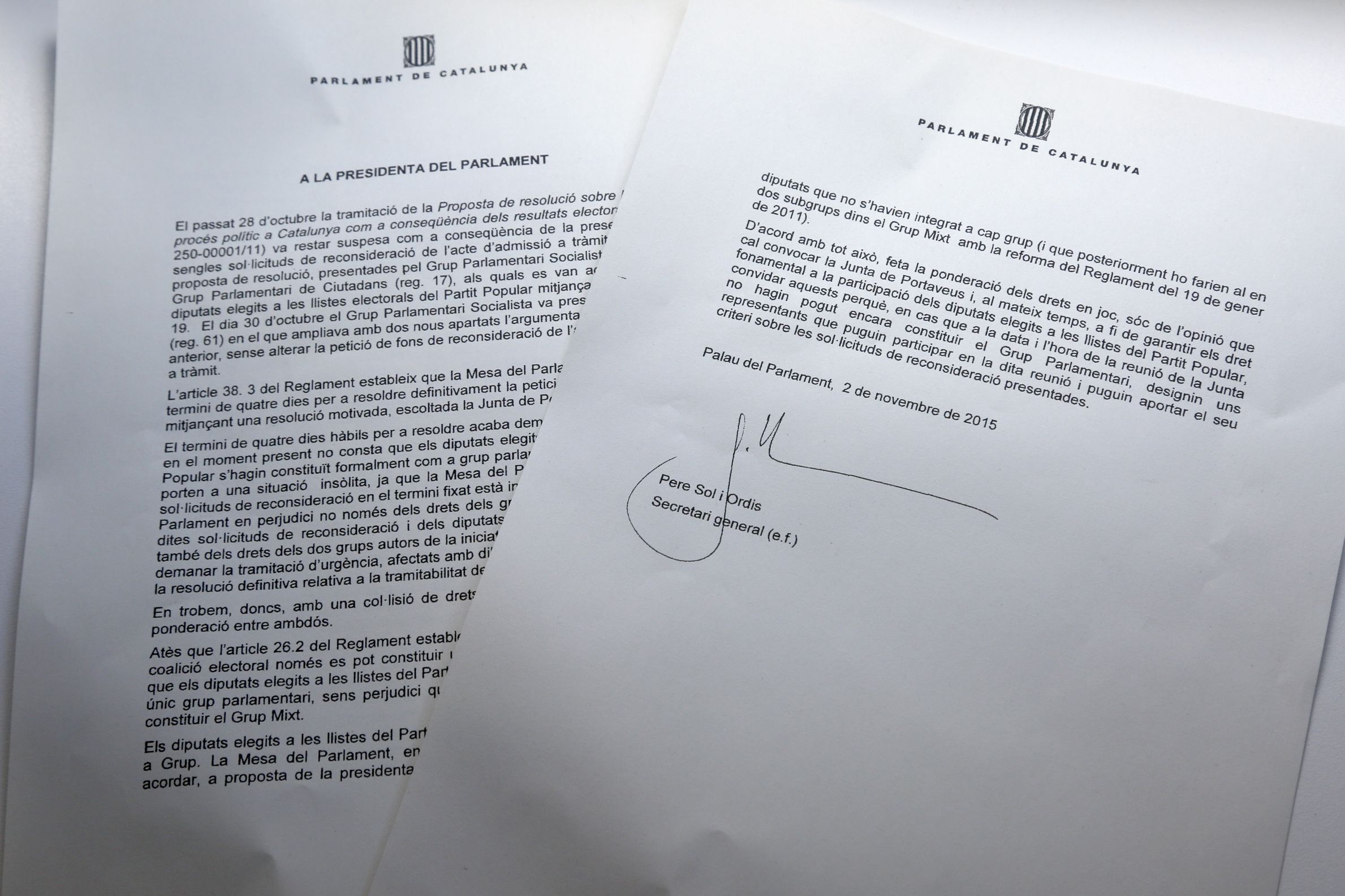 L'informe jurídic de la cambra que avala Forcadell