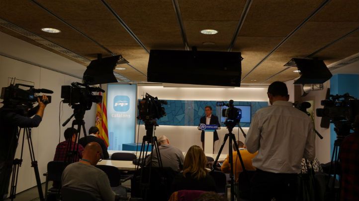 Enric Millo avui a la roda de premsa posterior a la reunió de l'executiva del partit / Pilar Carracelas