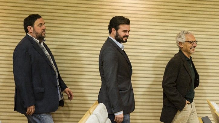 Barcelona / 21-12-15 / Roda de premsa de Gabriel Rufian, Oriol Junqueras i Santi Vidal a la seu d'Esquerra Republicana de Catalunya l'endemà de les eleccions generals. / Foto: Sergi Alcàzar