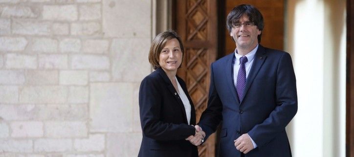 Carme Forcadell y Carles Puigdemont, hoy en el Palau de la Generalitat / Sergi Alcàzar